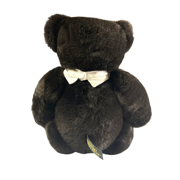 Vintage 1997 Vermont Teddy Bear Jointed Dark Chocolate Brown Bow Tie 16” - Picture 5 of 12